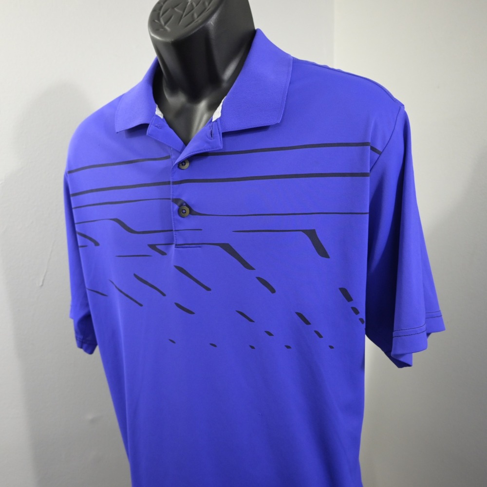 Adidas Golf‎ Polo Mens L Blue Graphic Short Sleeve Performance Activewear Shirt